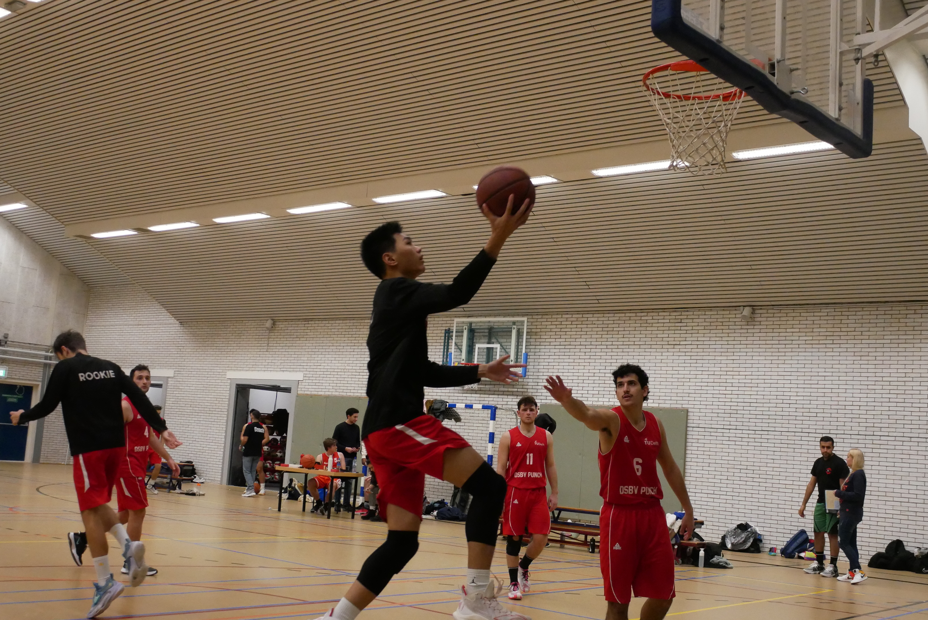 Playing basketball