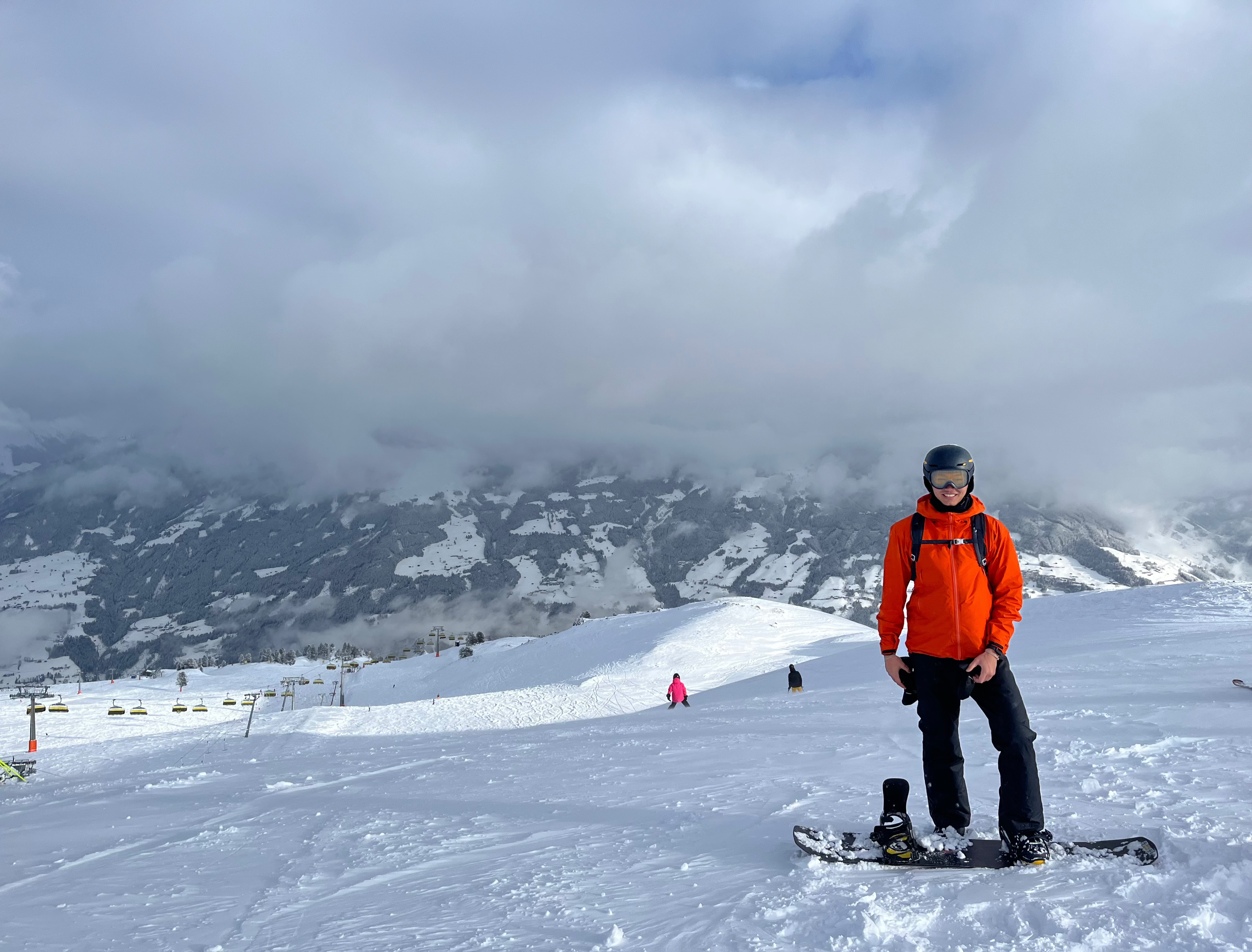 Snowboarding in the mountains